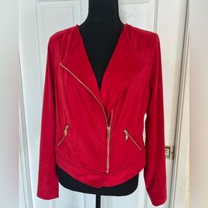 THALIA SODI Women’s Size Medium Faux Suede Red Moto Jacket